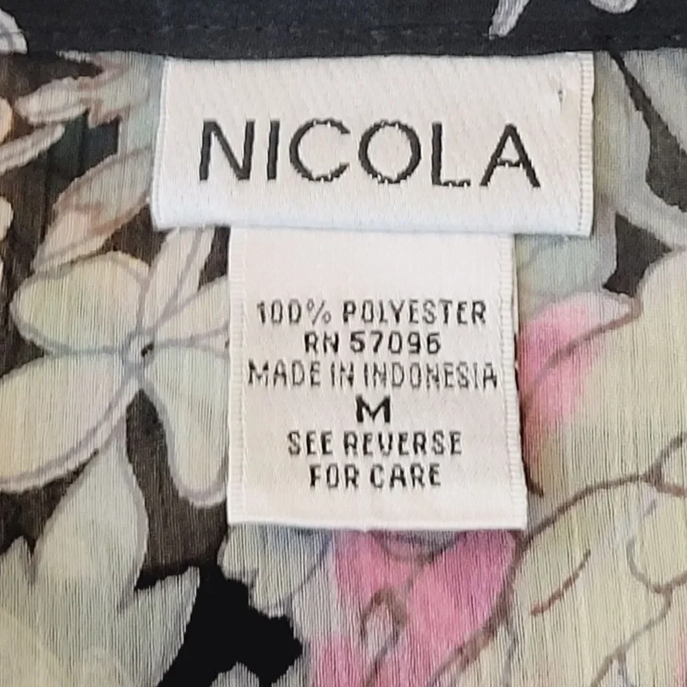 Vintage Nicola Black Floral Sheer Button Down Blouse With Matching Shell Size M - Picture 7 of 9